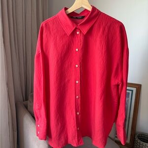 ZARA Red Button-Up Shirt – Size L